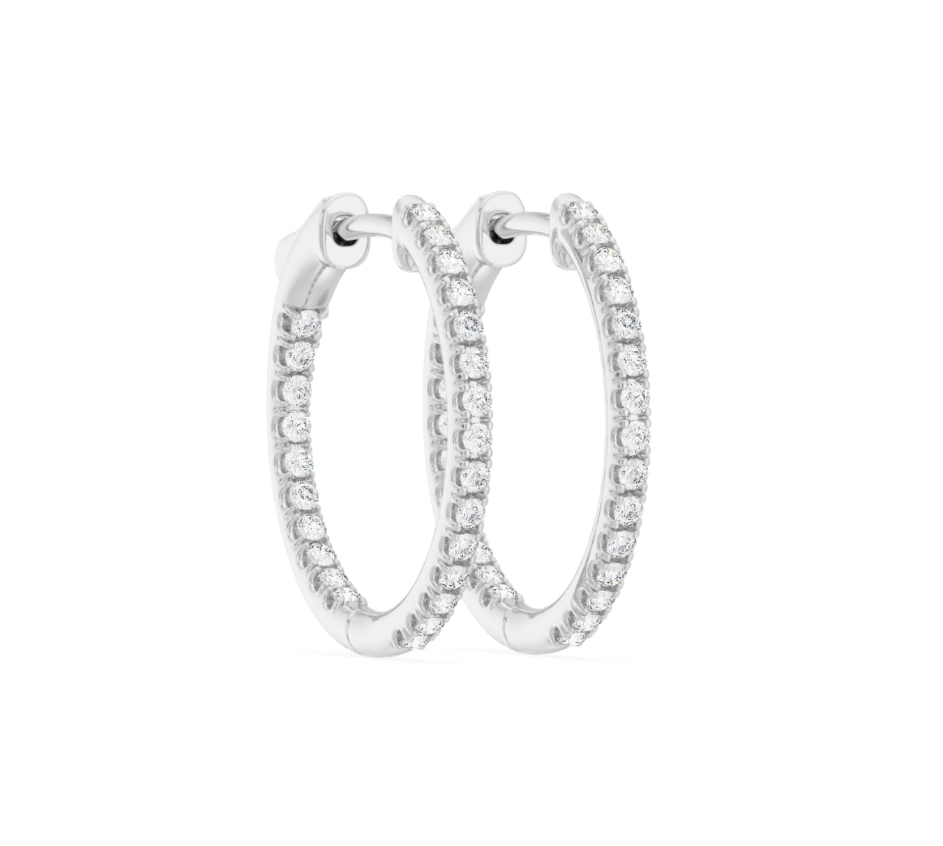 14K WHITE GOLD - LAB DIAMOND ROUND INSIDE OUT SPLIT PRONG HOOP EARRINGS.