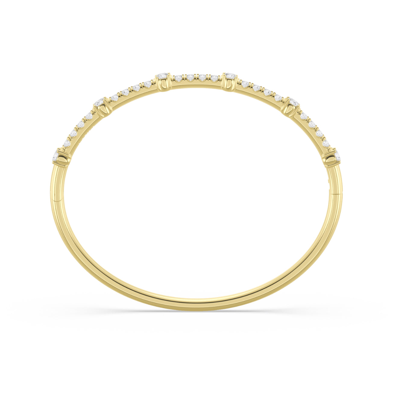 14K GOLD - LAB DIAMOND STATION BANGLE BRACELET.