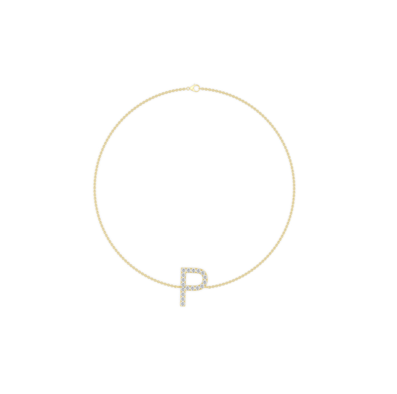 14K GOLD - LAB DIAMOND “P” LETTER BRACELET.