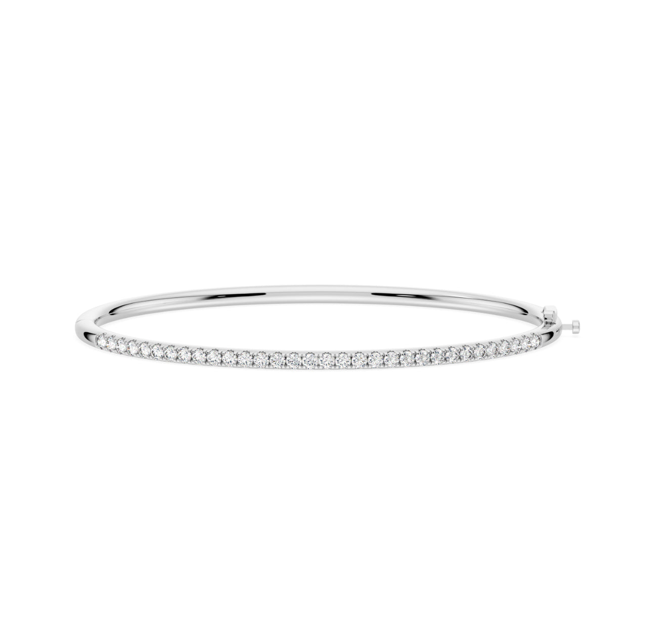 14K WHITE GOLD - LAB DIAMOND SPLIT PRONG STRAIGHT LINE BANGLE BRACELET.