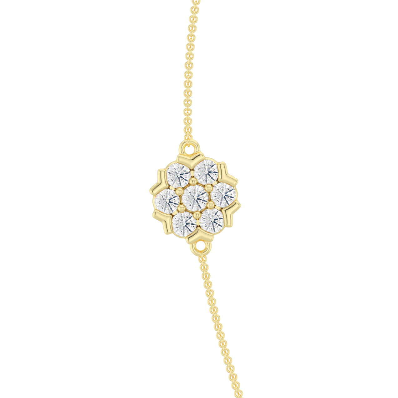 14K GOLD - LAB DIAMOND FLOWER CLUSTER NECKLACE.