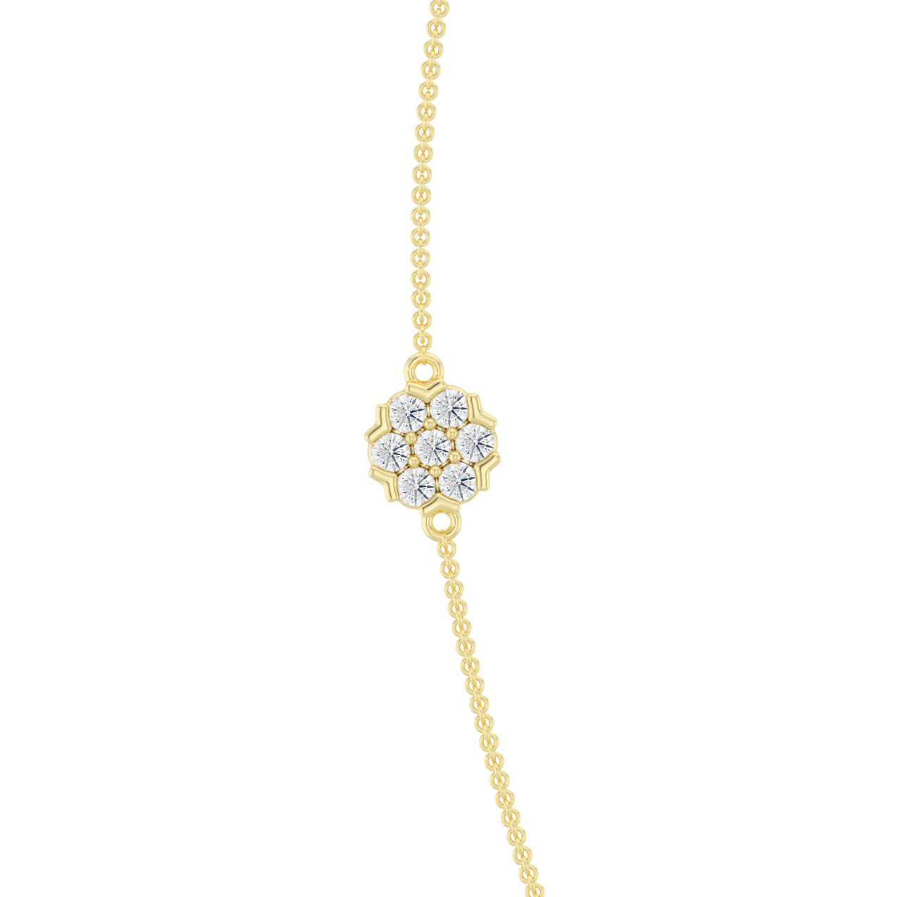 14K GOLD - LAB DIAMOND FLOWER CLUSTER NECKLACE.