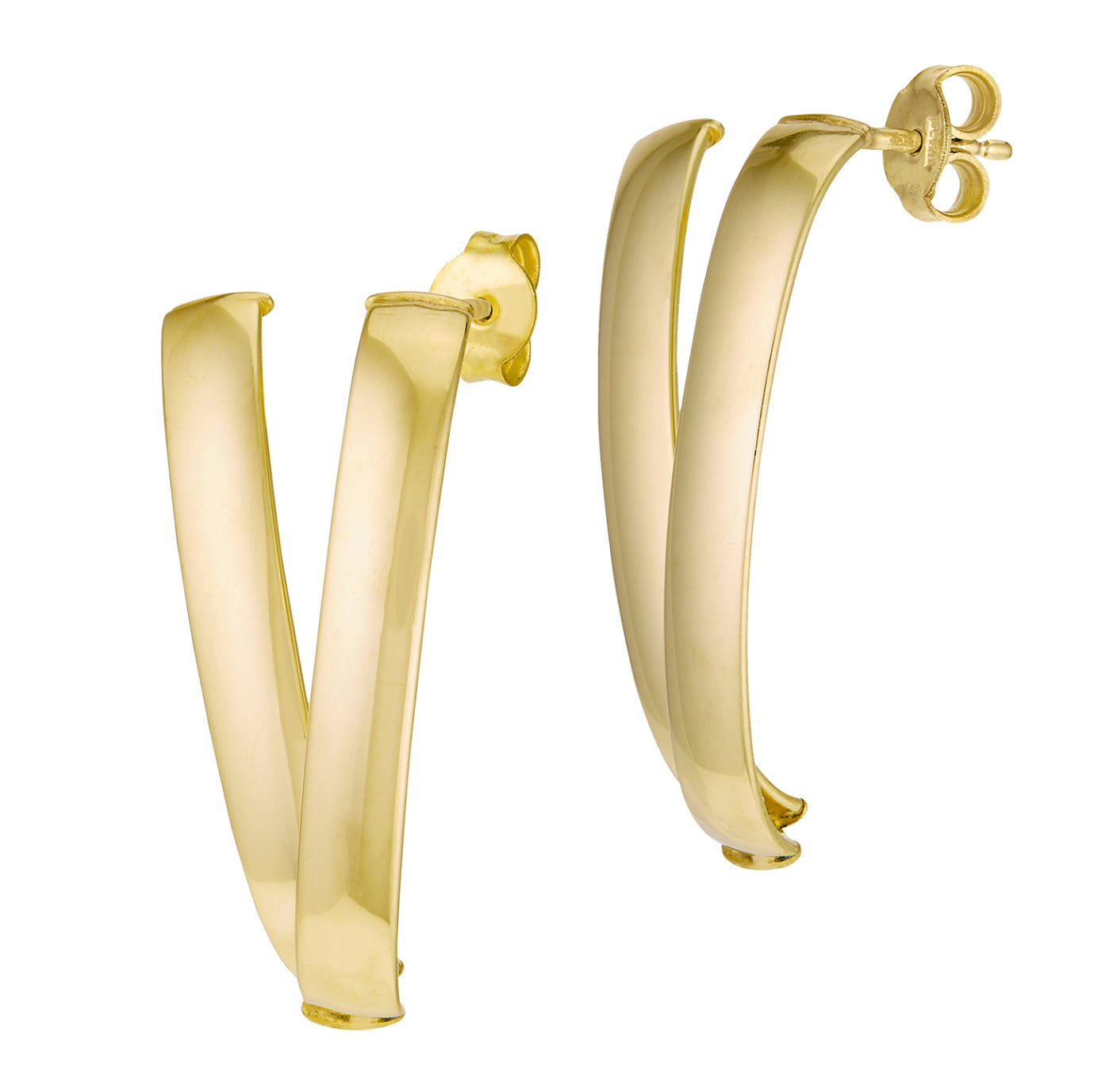 14K GOLD - V-SHAPE CURVE POST EARRINGS.