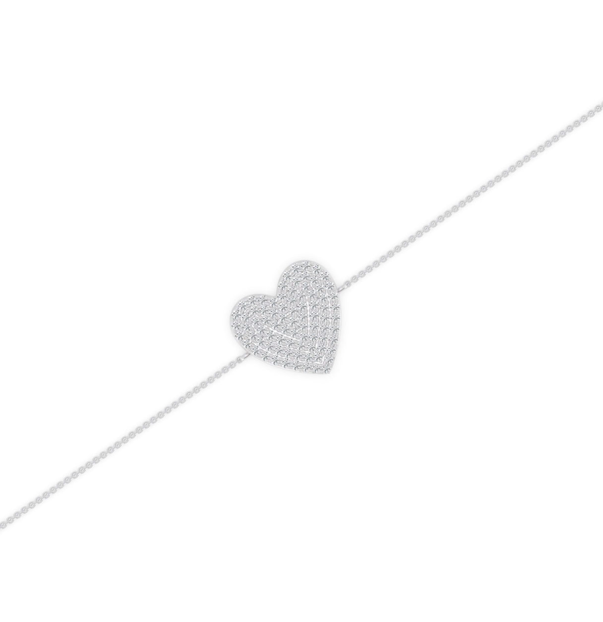 14K WHITE GOLD - LAB DIAMOND HEART BRACELET.