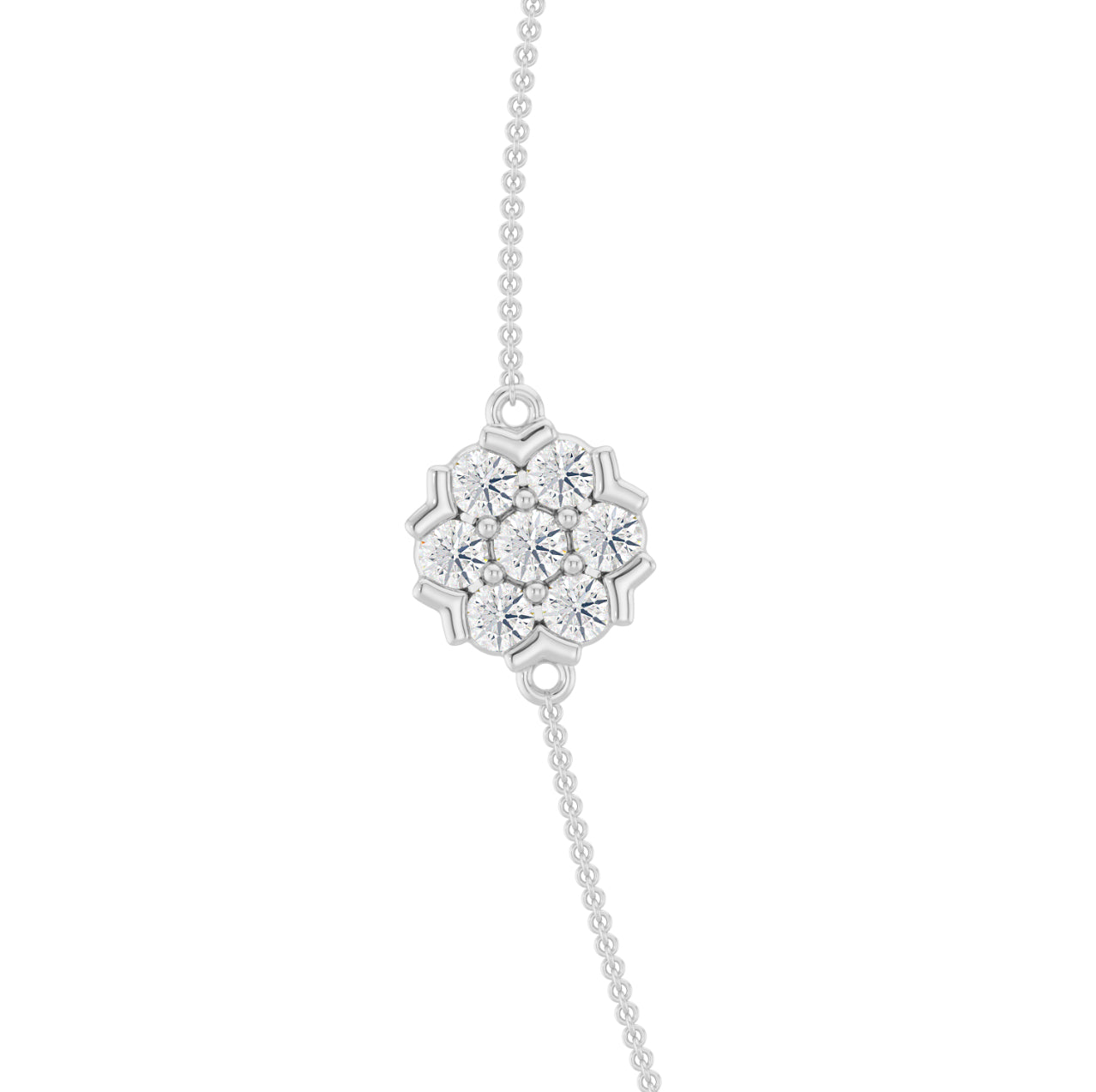 14K WHITE GOLD - LAB DIAMOND FLOWER CLUSTER NECKLACE.