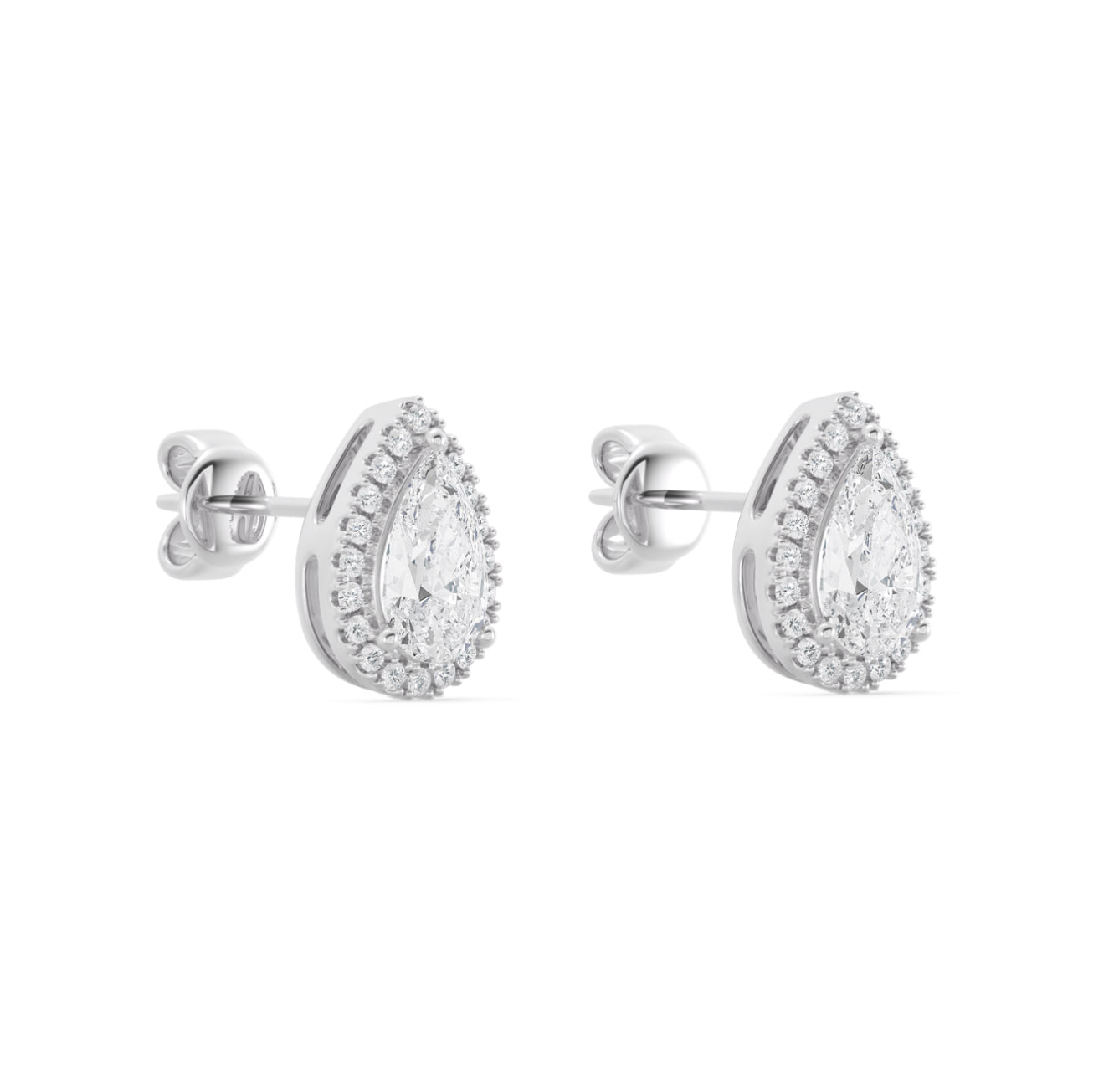 14K WHITE GOLD - PEARL HALO STUD EARRINGS 1 1/4CT.