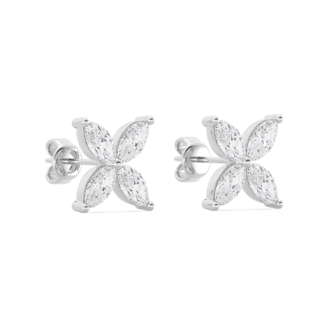 14K WHITE GOLD - MARQUISE FLOWER STUD EARRINGS 1 1/4CT.