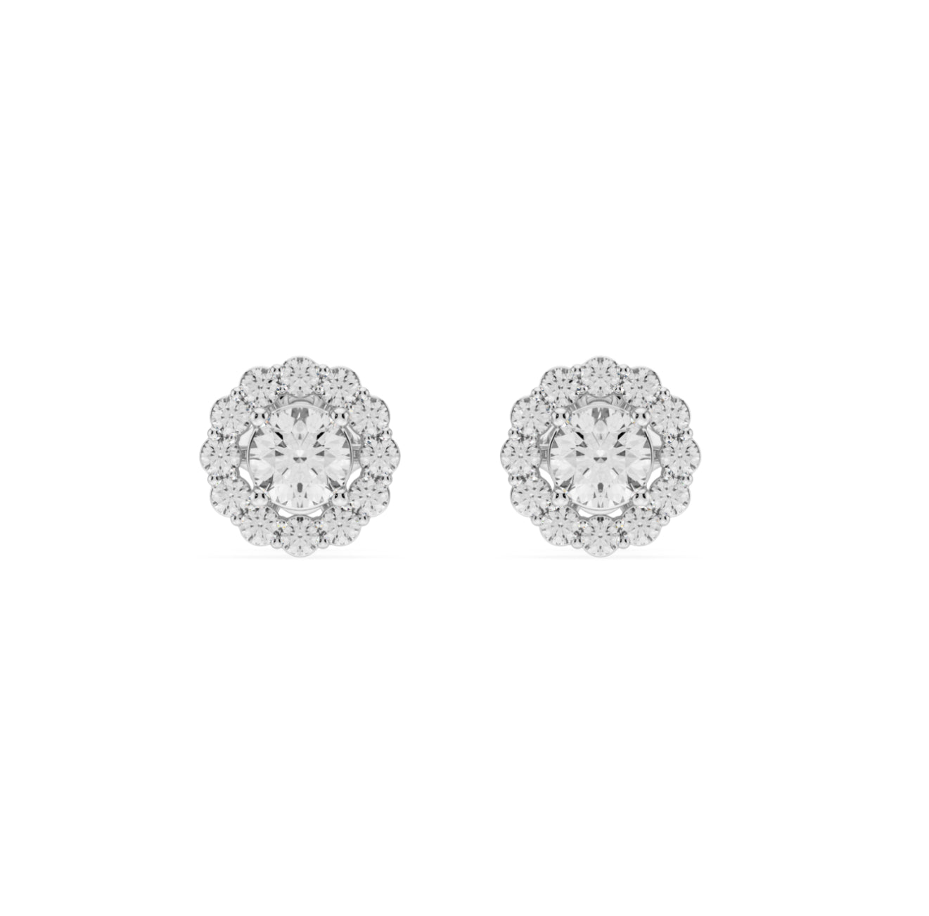 14K WHITE GOLD - LAB DIAMOND CLUSTER STUD EARRINGS.