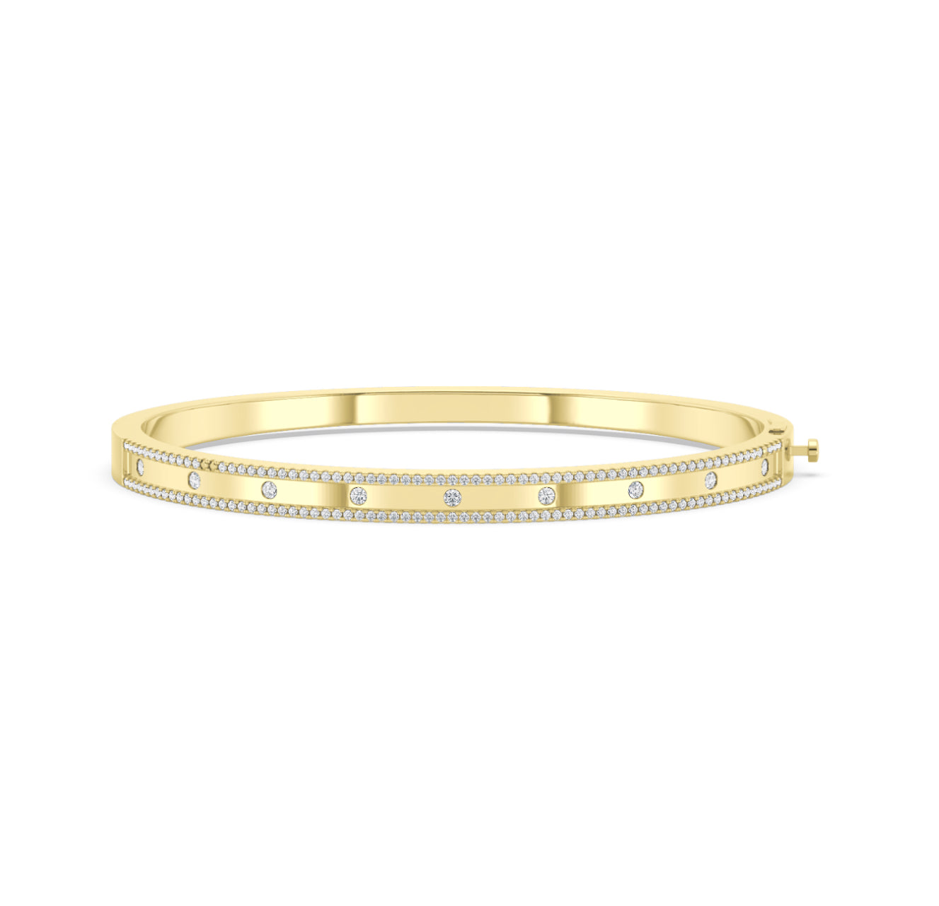 14K GOLD - LAB DIAMOND BOLD BANGLE BRACELET.