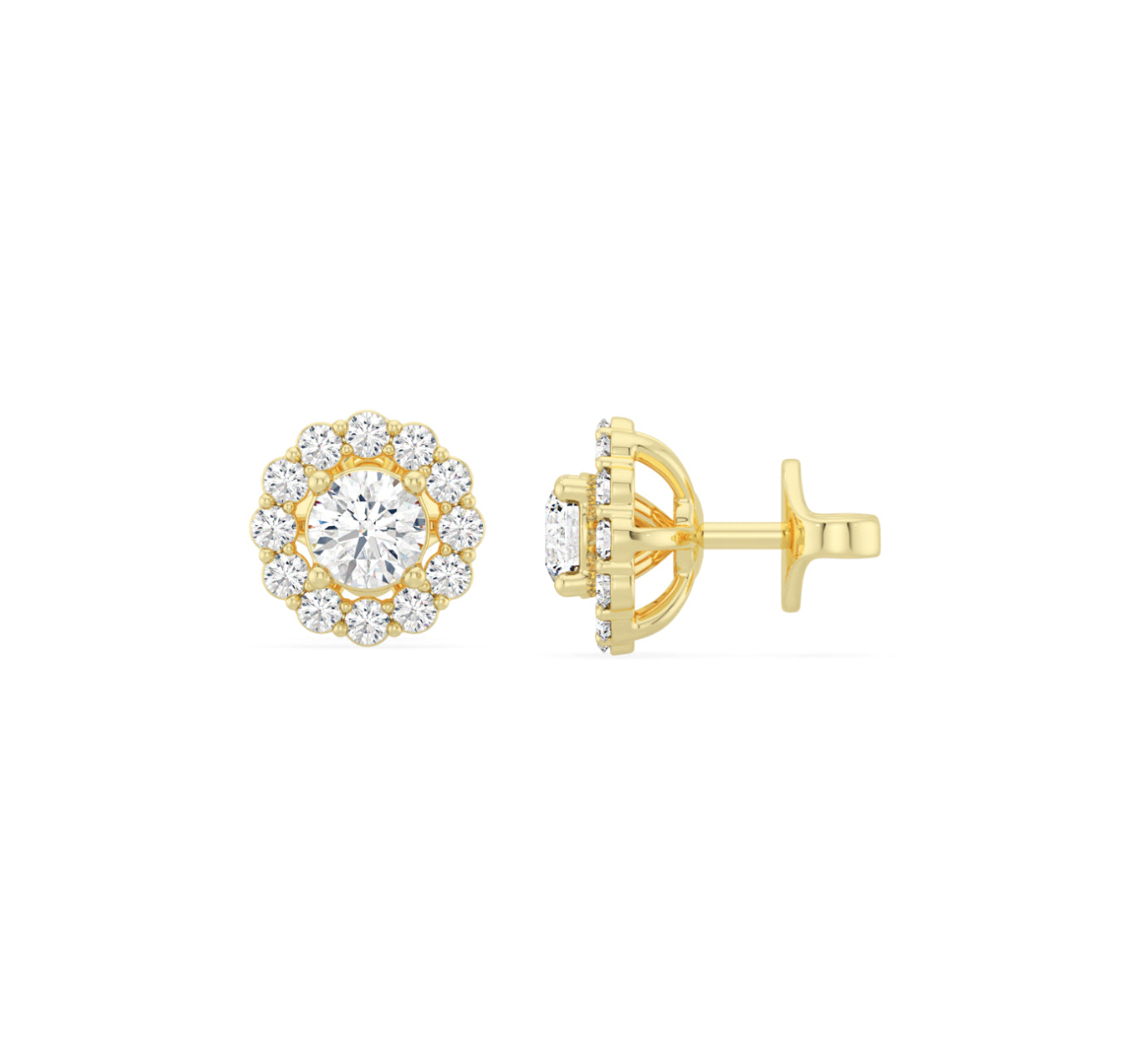 14K GOLD - LAB DIAMOND CLUSTER STUD EARRINGS.