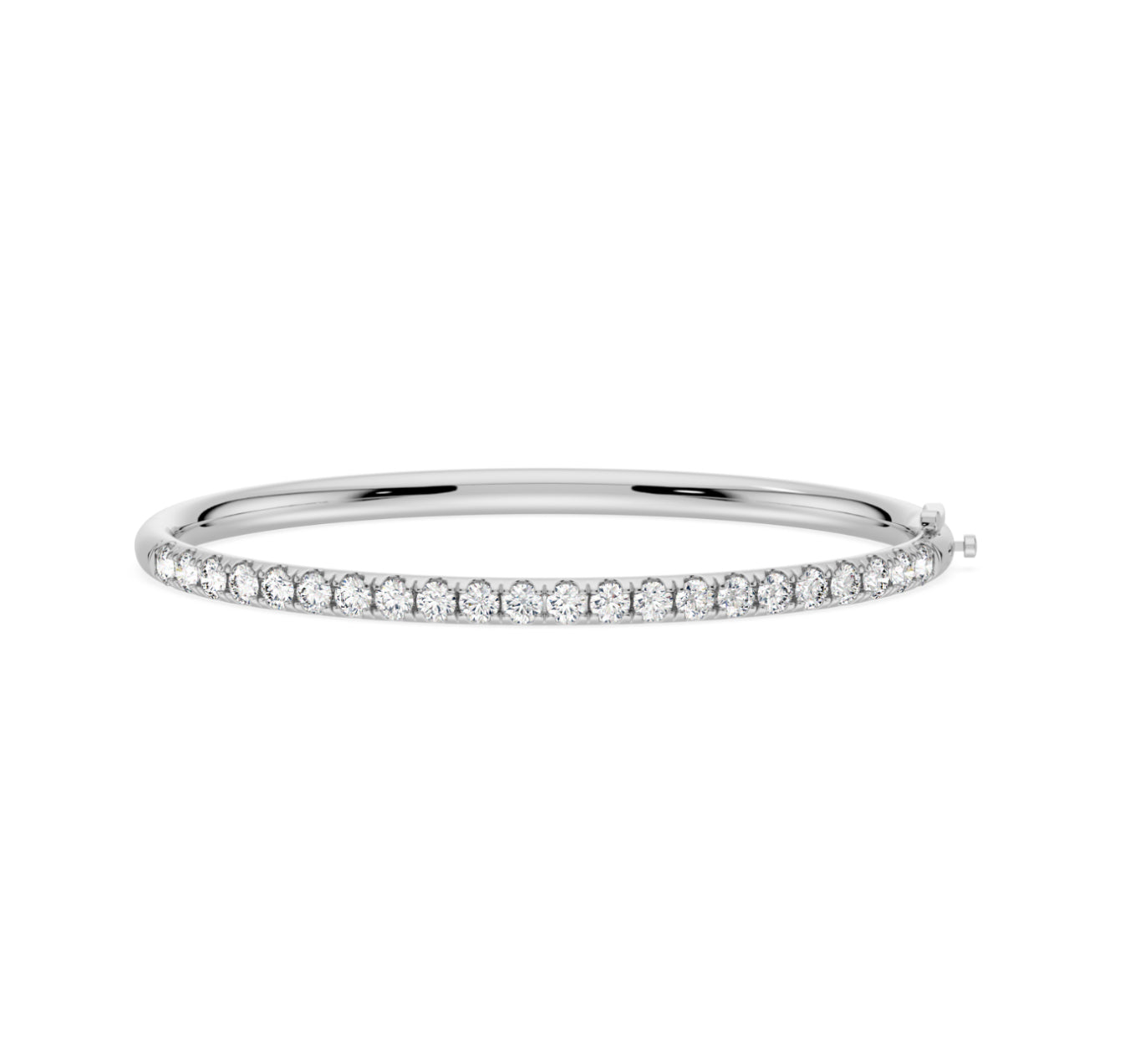 14K WHITE GOLD - LAB DIAMOND SPLIT PRONG STRAIGHT LINE BANGLE BRACELET.