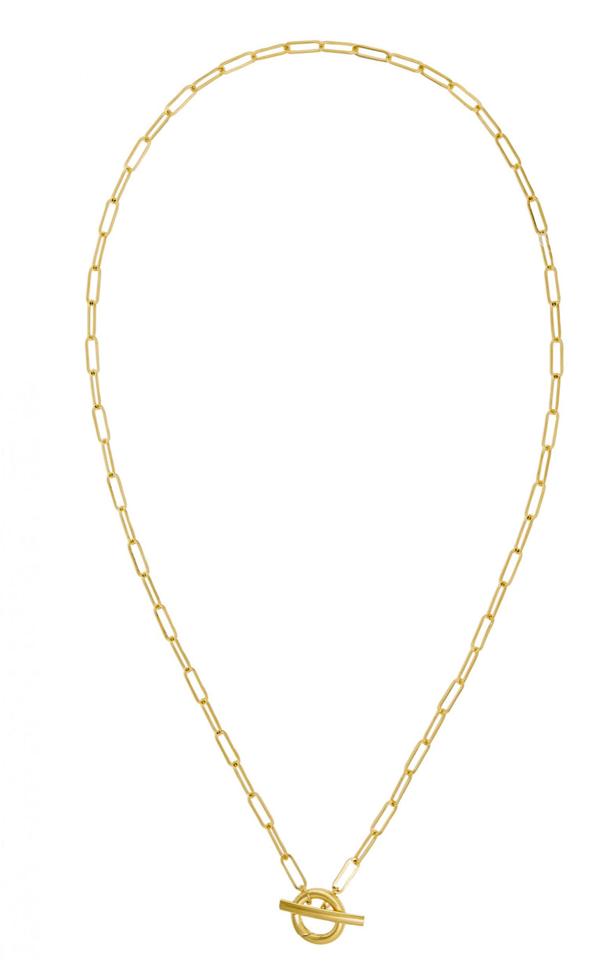 14K GOLD - WOMEN’S PAPERCLIP TOGGLE BAR NECKLACE WITH HINGED CLASP 3.4MM.