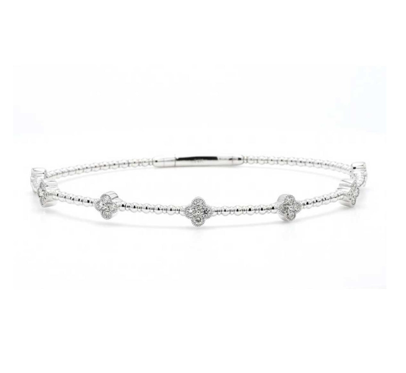 14K WHITE GOLD - LAB DIAMOND CLOVER FLEXI BANGLE BRACELET.