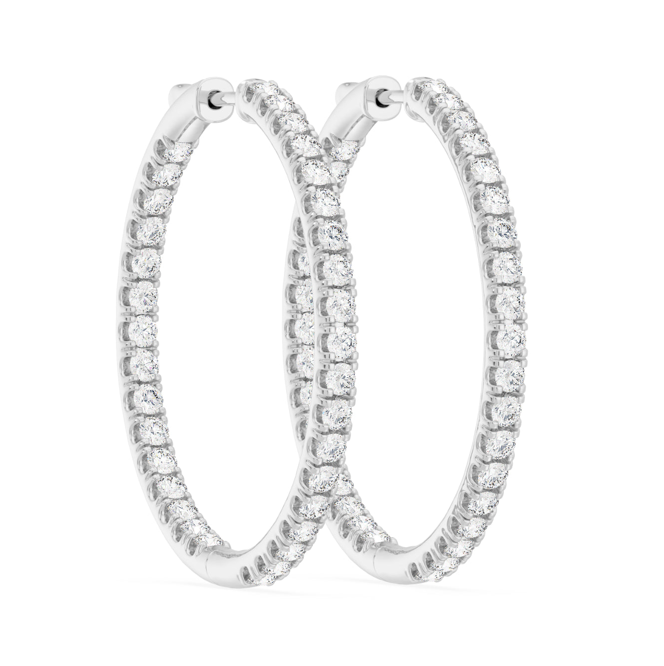 14K WHITE GOLD - LAB DIAMOND ROUND INSIDE OUT SPLIT PRONG HOOP EARRINGS.