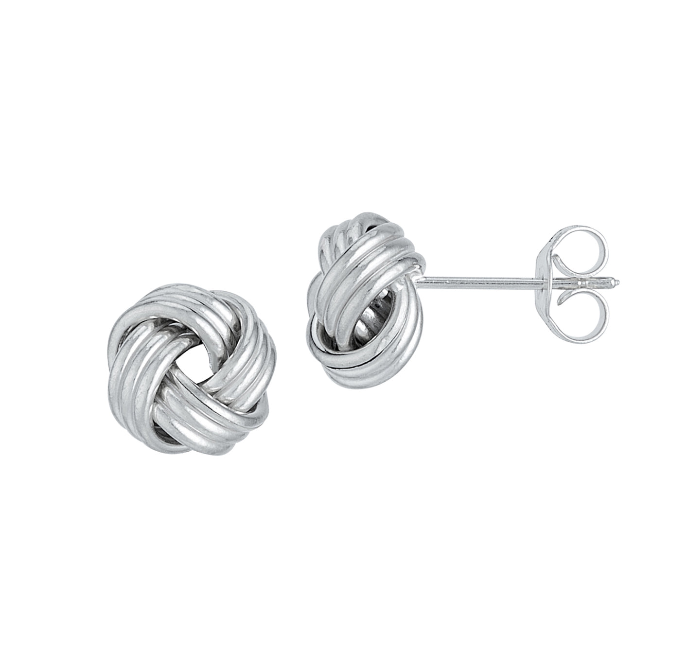 14K WHITE GOLD - POLISHED LOVE KNOT EARRINGS.