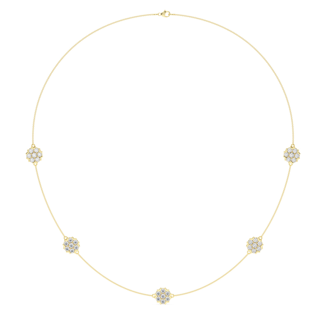 14K GOLD - LAB DIAMOND FLOWER CLUSTER NECKLACE.