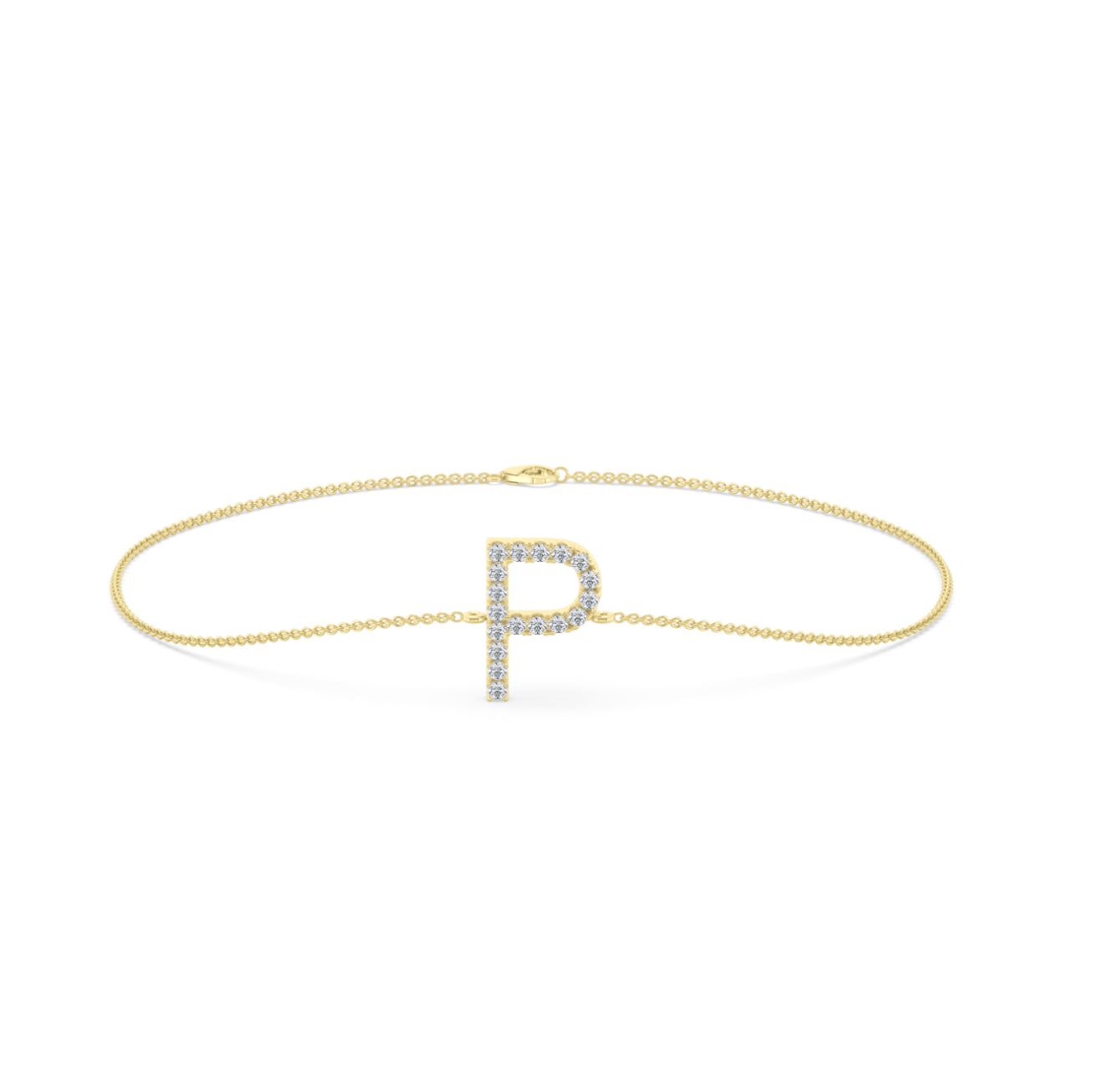 14K GOLD - LAB DIAMOND “P” LETTER BRACELET.