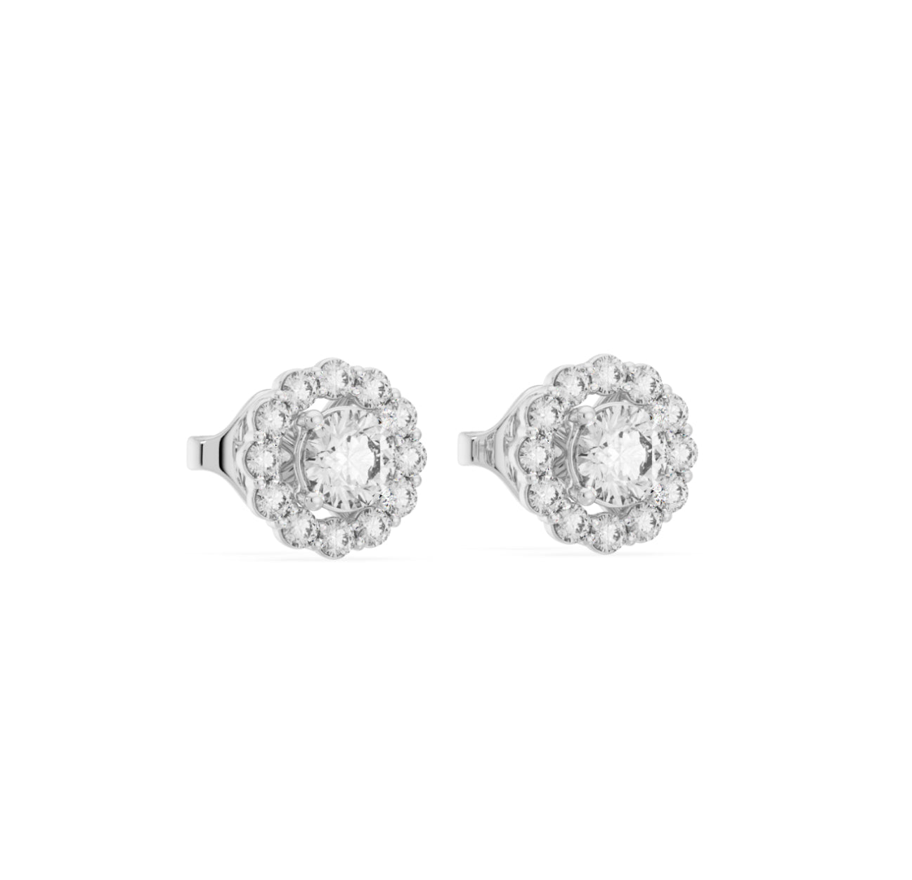 14K WHITE GOLD - LAB DIAMOND CLUSTER STUD EARRINGS.