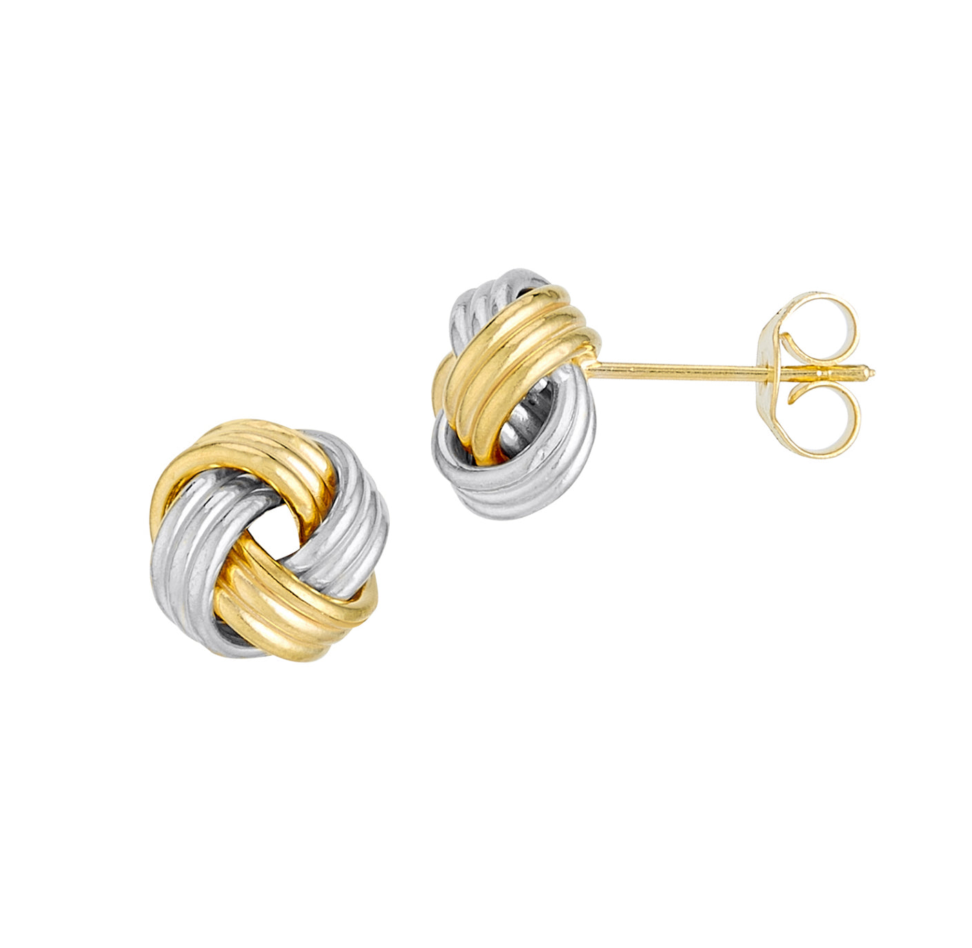 14K TWO-TONE GOLD - POLISHED LOVE KNOT EARRINGS.