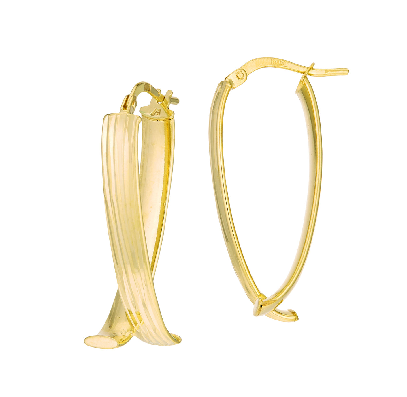 14K GOLD - RIBBED TWIST EARRINGS 12X27MM.