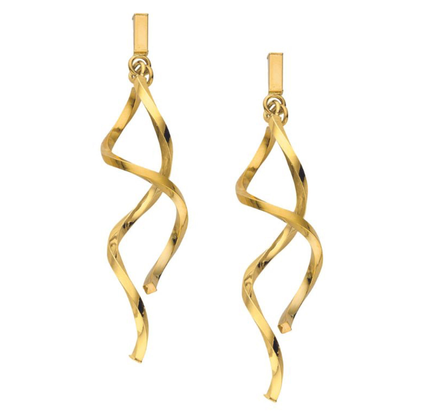 14K GOLD - DOUBLE SWRILING BAR DANGLING EARRINGS.