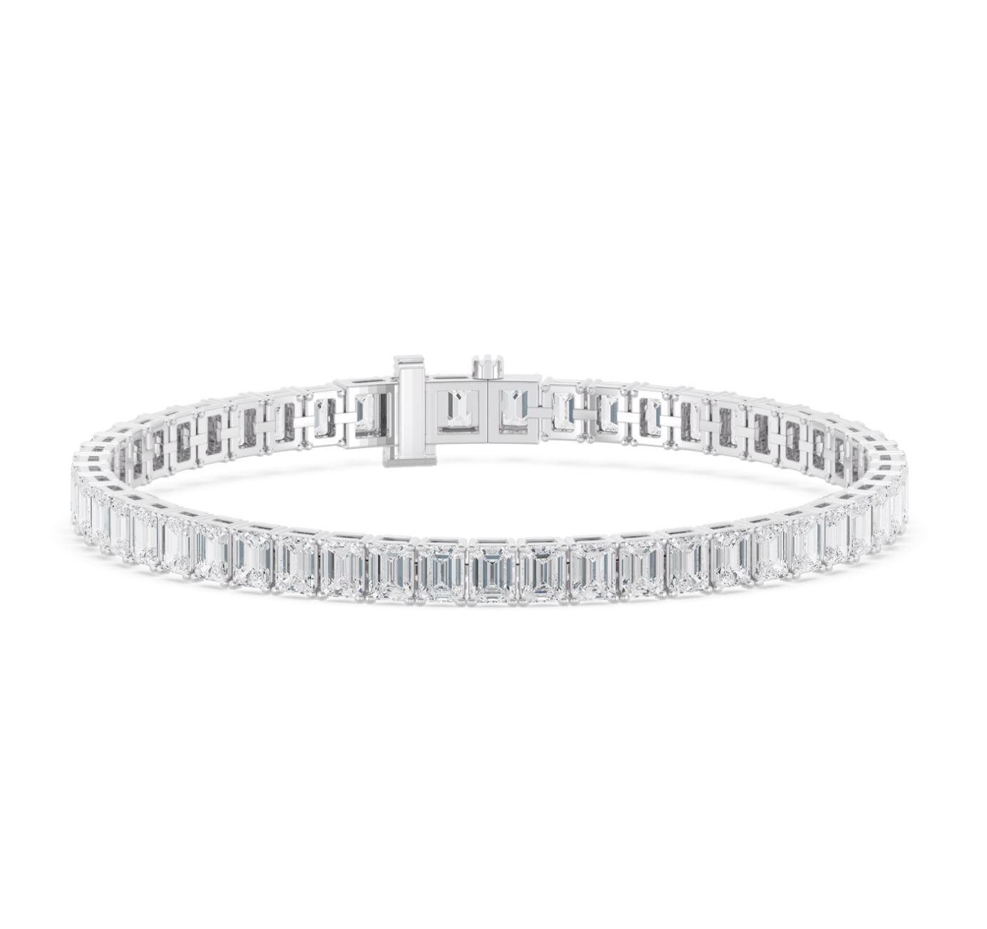 14K WHITE GOLD - LAB DIAMOND EMERALD TENNIS BRACELET.