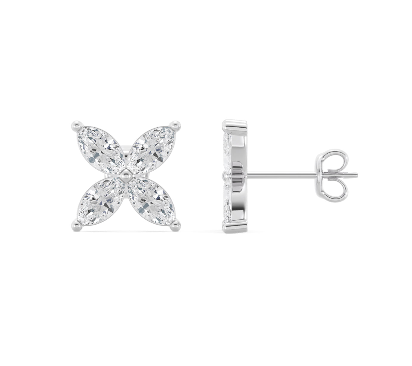 14K WHITE GOLD - MARQUISE FLOWER STUD EARRINGS 1 1/4CT.