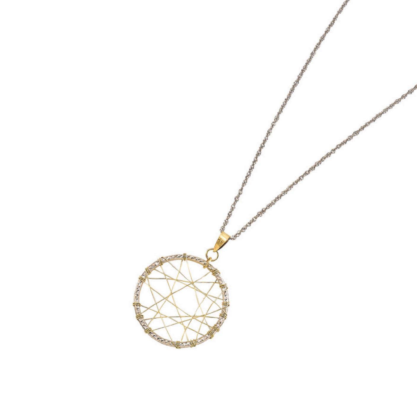 14K TWO-TONE GOLD - DREAM CATCHER PENDANT.