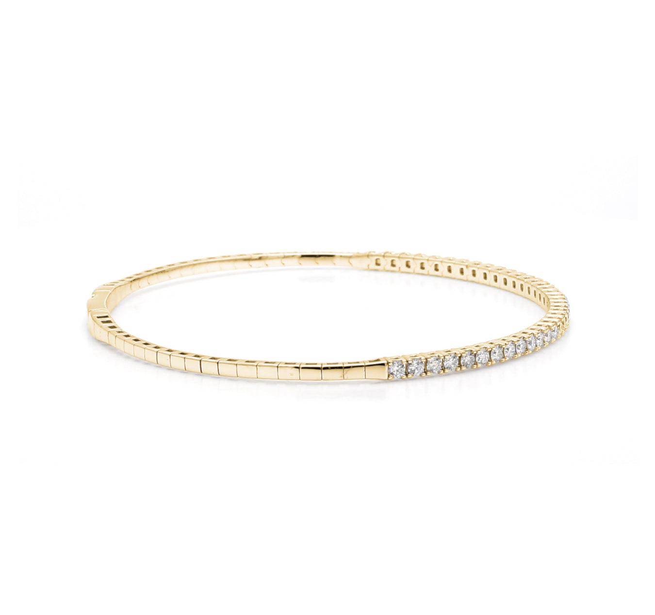 14K GOLD - LAB DIAMOND FLEXI HALF BANGLE BRACELET.