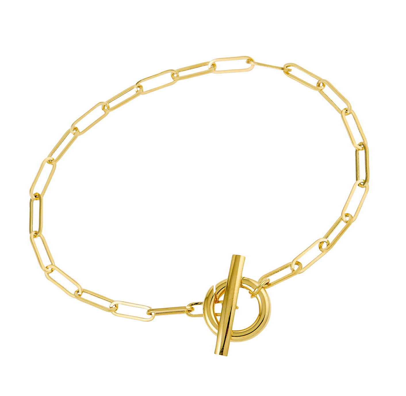 14K GOLD - WOMEN’S PAPERCLIP TOGGLE BAR BRACELET WITH HINGED CLASP 3.4MM.