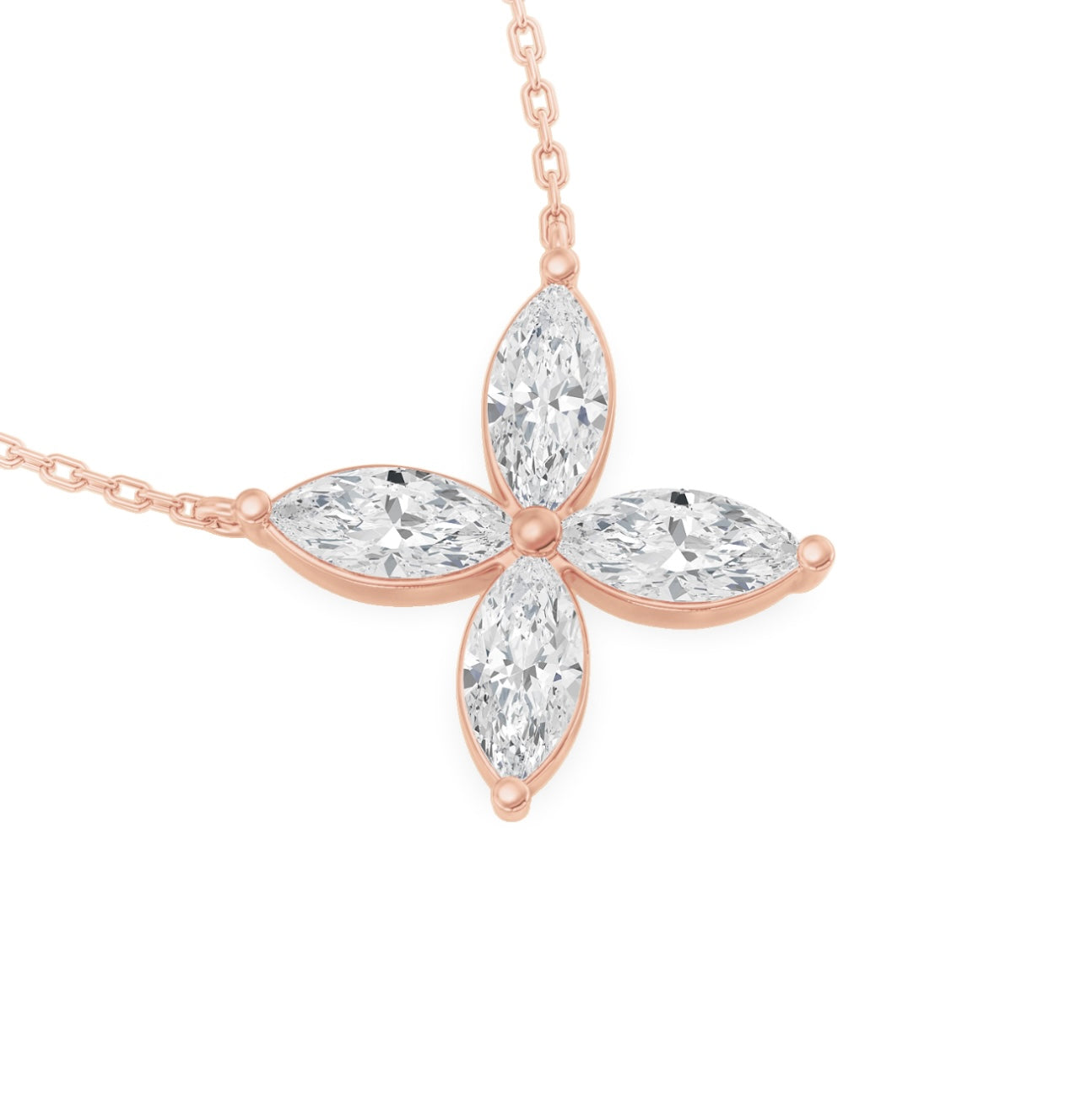 14K ROSE GOLD - LAB DIAMOND MARQUISE FLOWER NECKLACE.