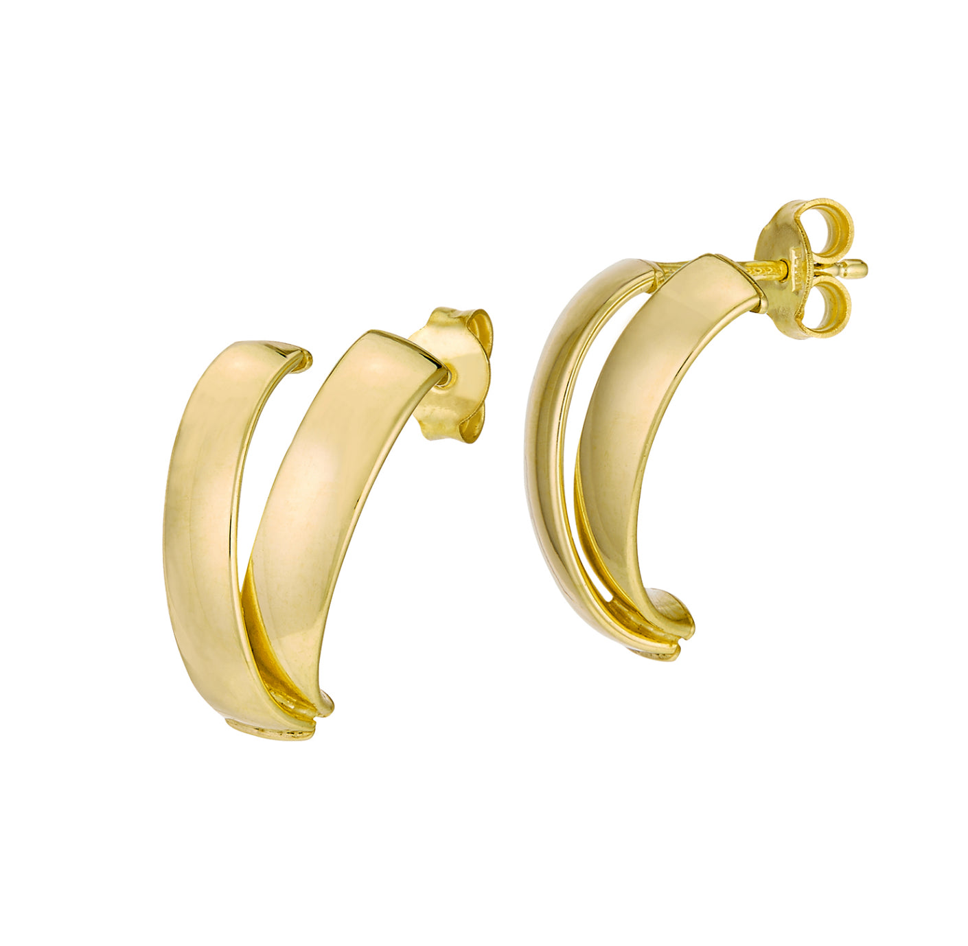 14K GOLD - CHUNKY TWO STRAND CURVED POST EARRINGS.