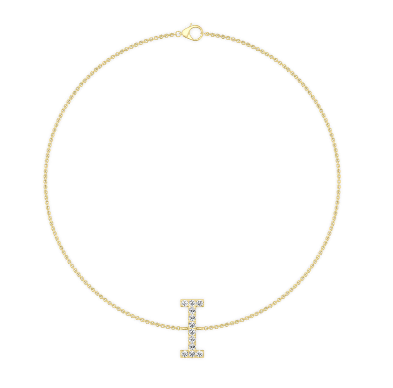 14K GOLD - LAB DIAMOND “I” LETTER BRACELET.