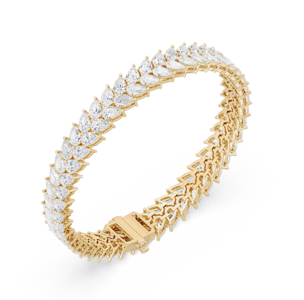 14K GOLD - LAB DIAMOND DOUBLE PEAR BRACELET.