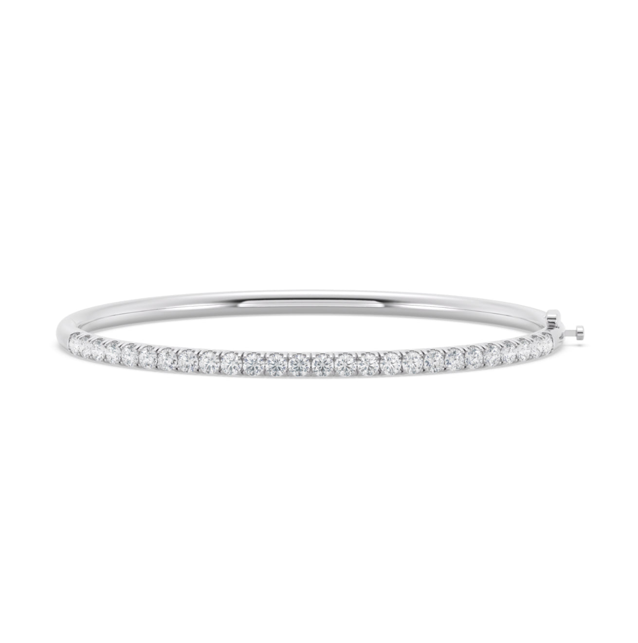 14K WHITE GOLD - LAB DIAMOND SPLIT PRONG STRAIGHT LINE BANGLE BRACELET.