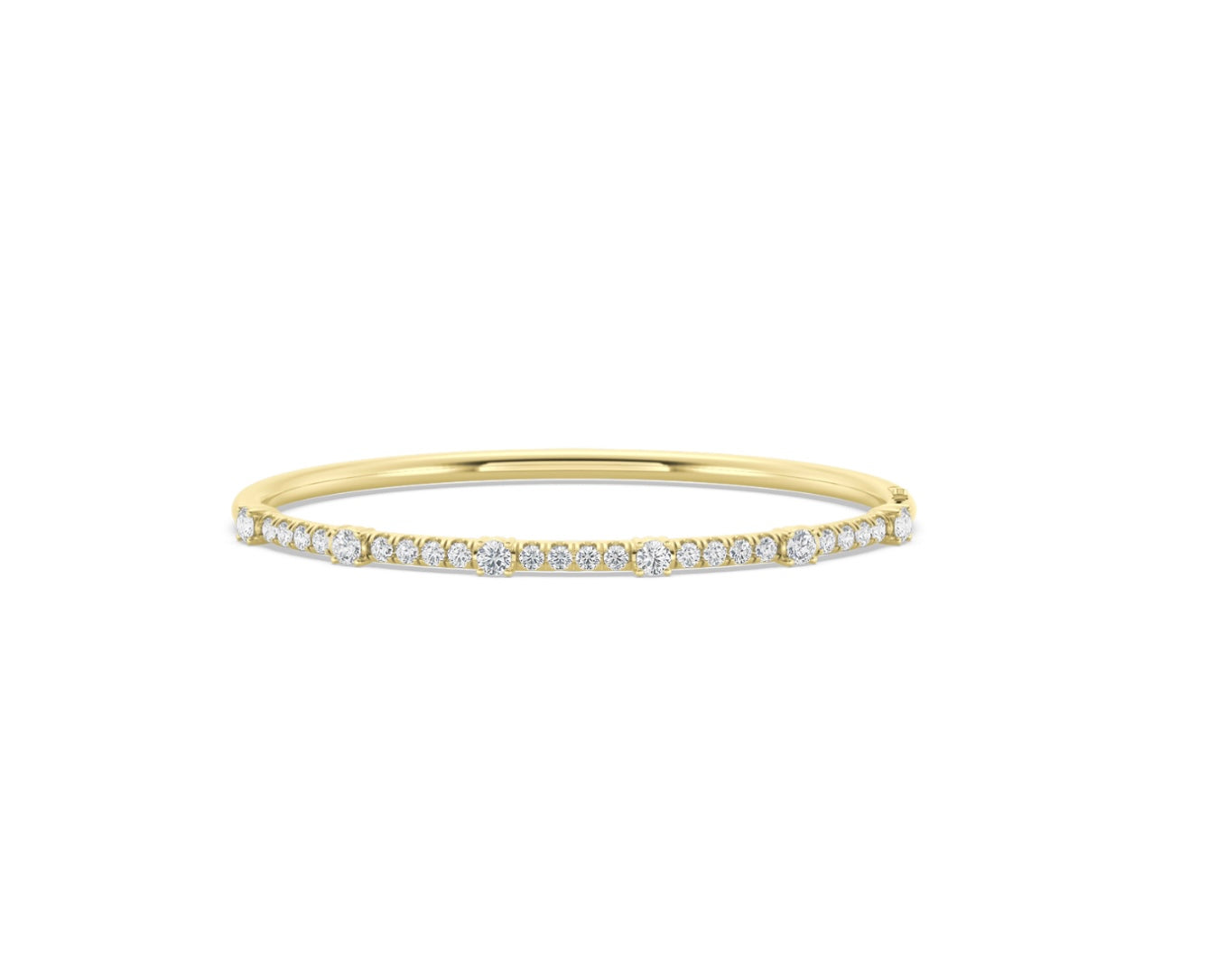 14K GOLD - LAB DIAMOND STATION BANGLE BRACELET.