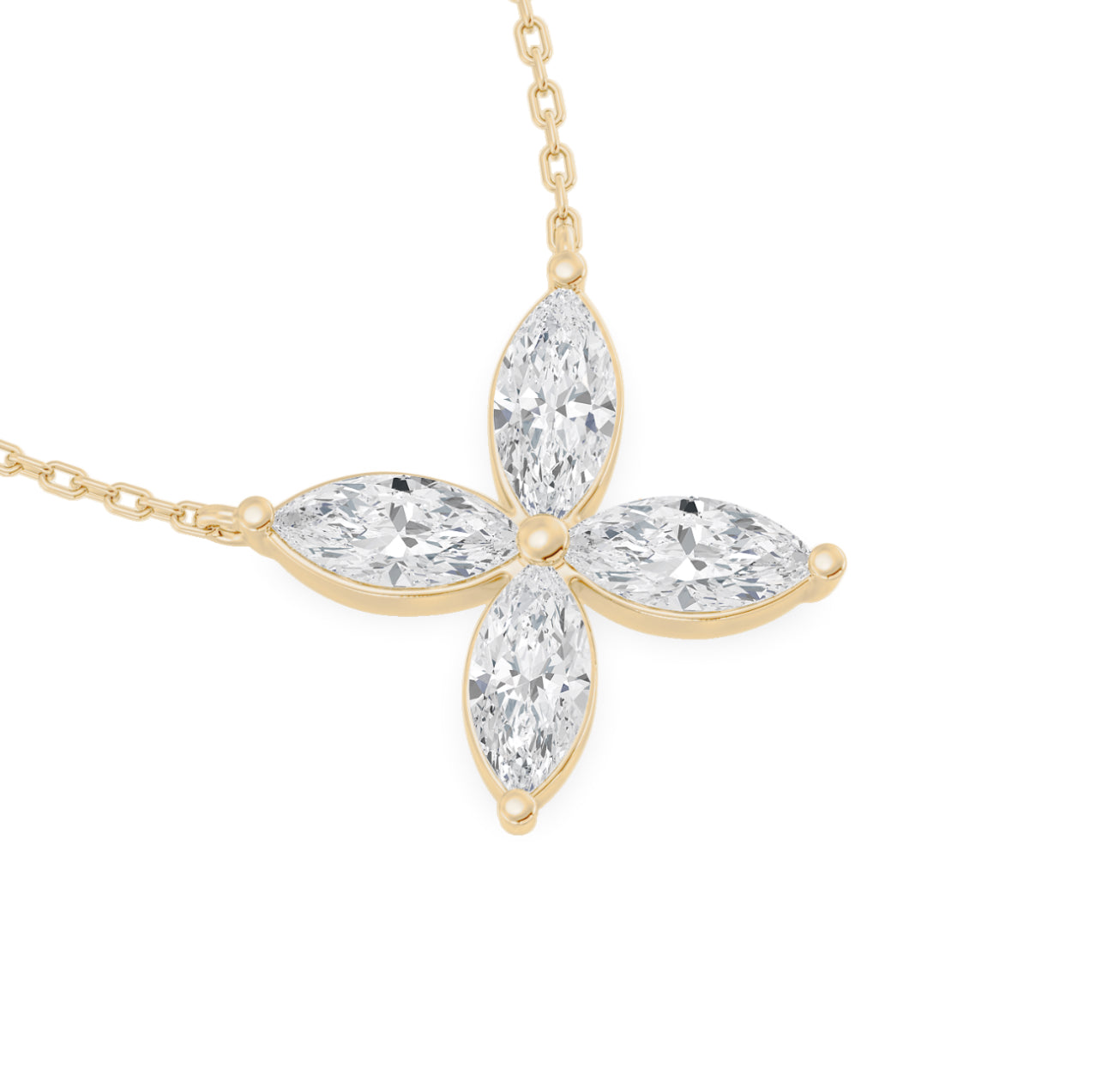 14K GOLD - LAB DIAMOND MARQUISE FLOWER NECKLACE.