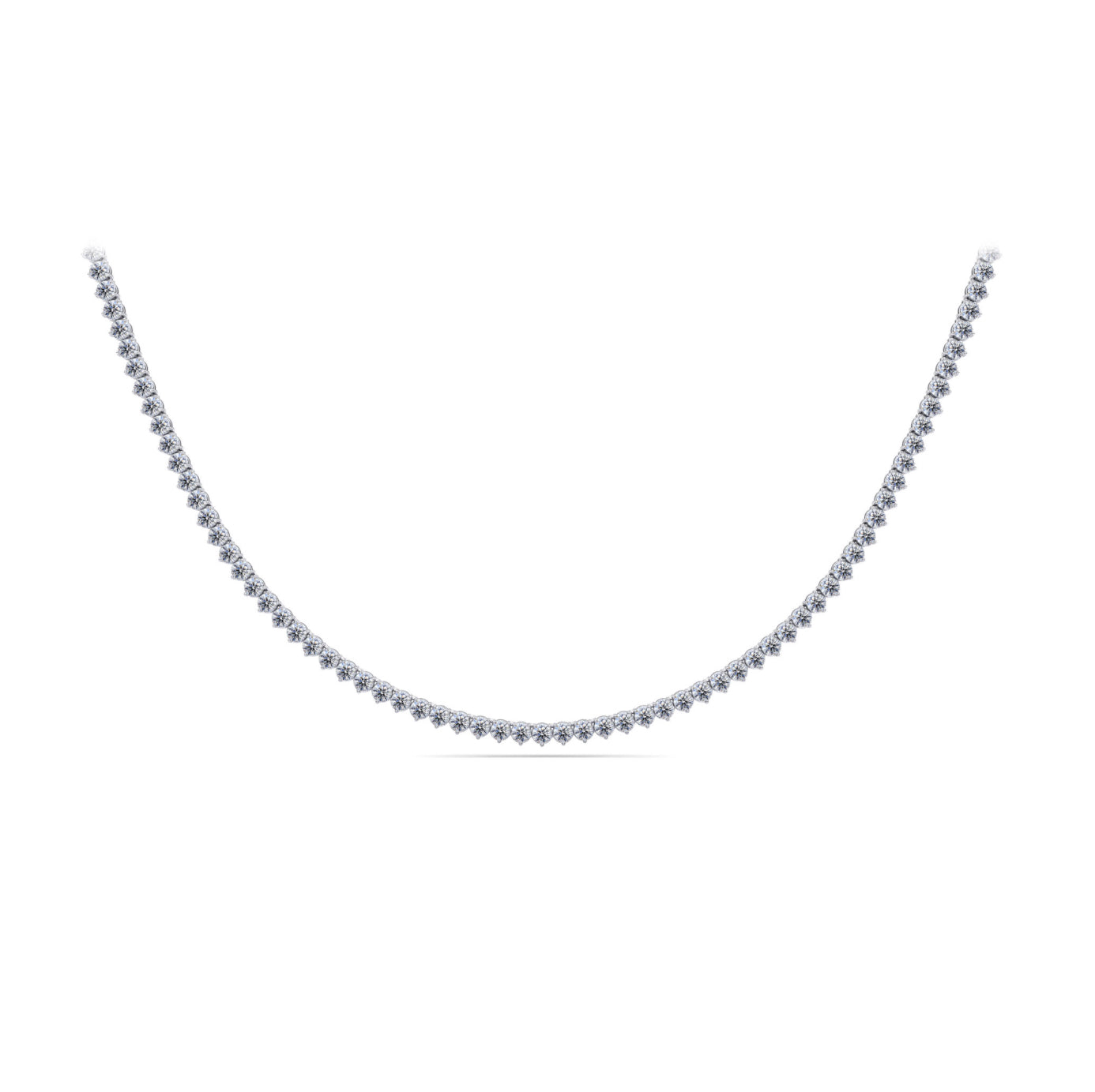 14K WHITE GOLD - LAB DIAMOND 3 PRONG TENNIS CHAIN/NECKLACE.