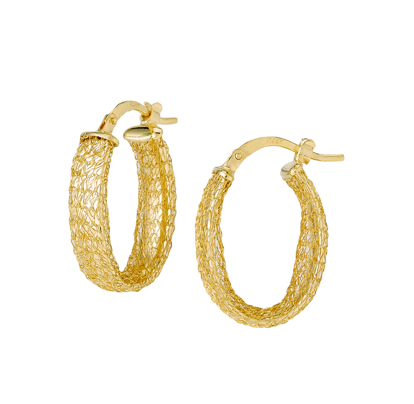 14K GOLD - MESH OVAL HOOP EARRINGS 11X19.