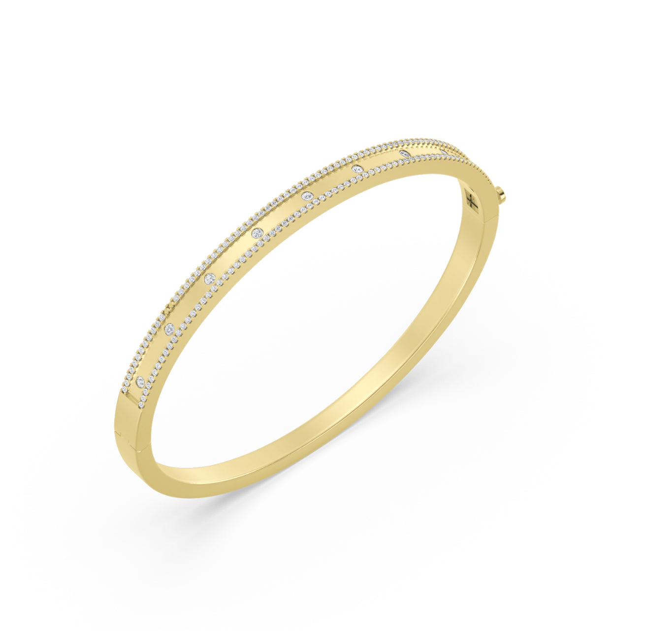 14K GOLD - LAB DIAMOND BOLD BANGLE BRACELET.