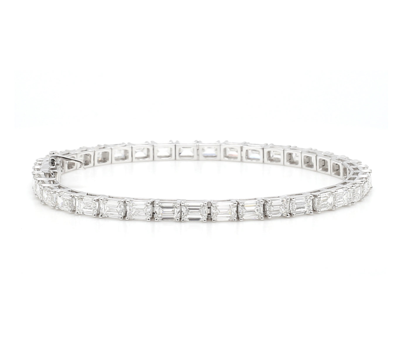 14K WHITE GOLD - LAB DIAMOND EMERALD HORIZONTAL TENNIS BRACELET.