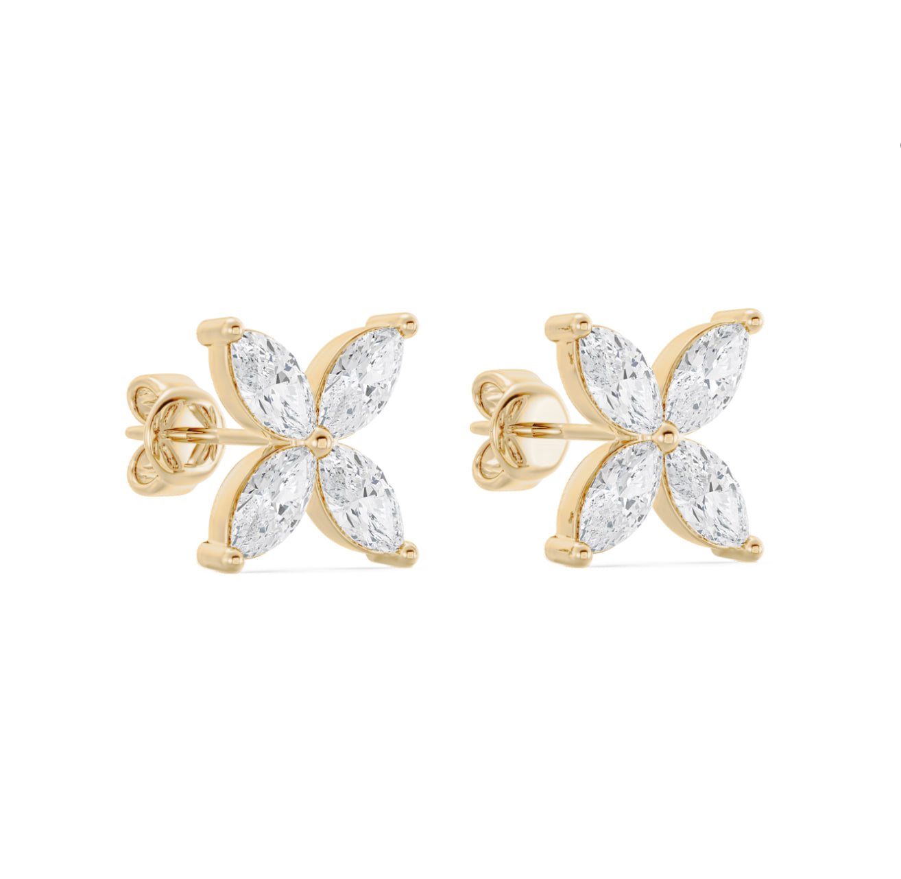 14K GOLD - MARQUISE FLOWER STUD EARRINGS 1 1/4CT.