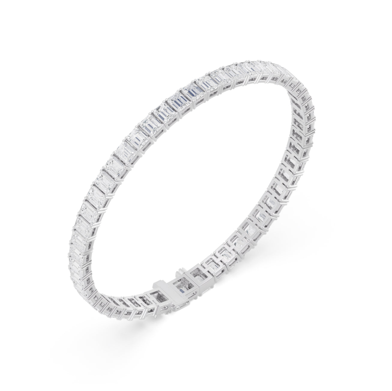 14K WHITE GOLD - LAB DIAMOND EMERALD TENNIS BRACELET.