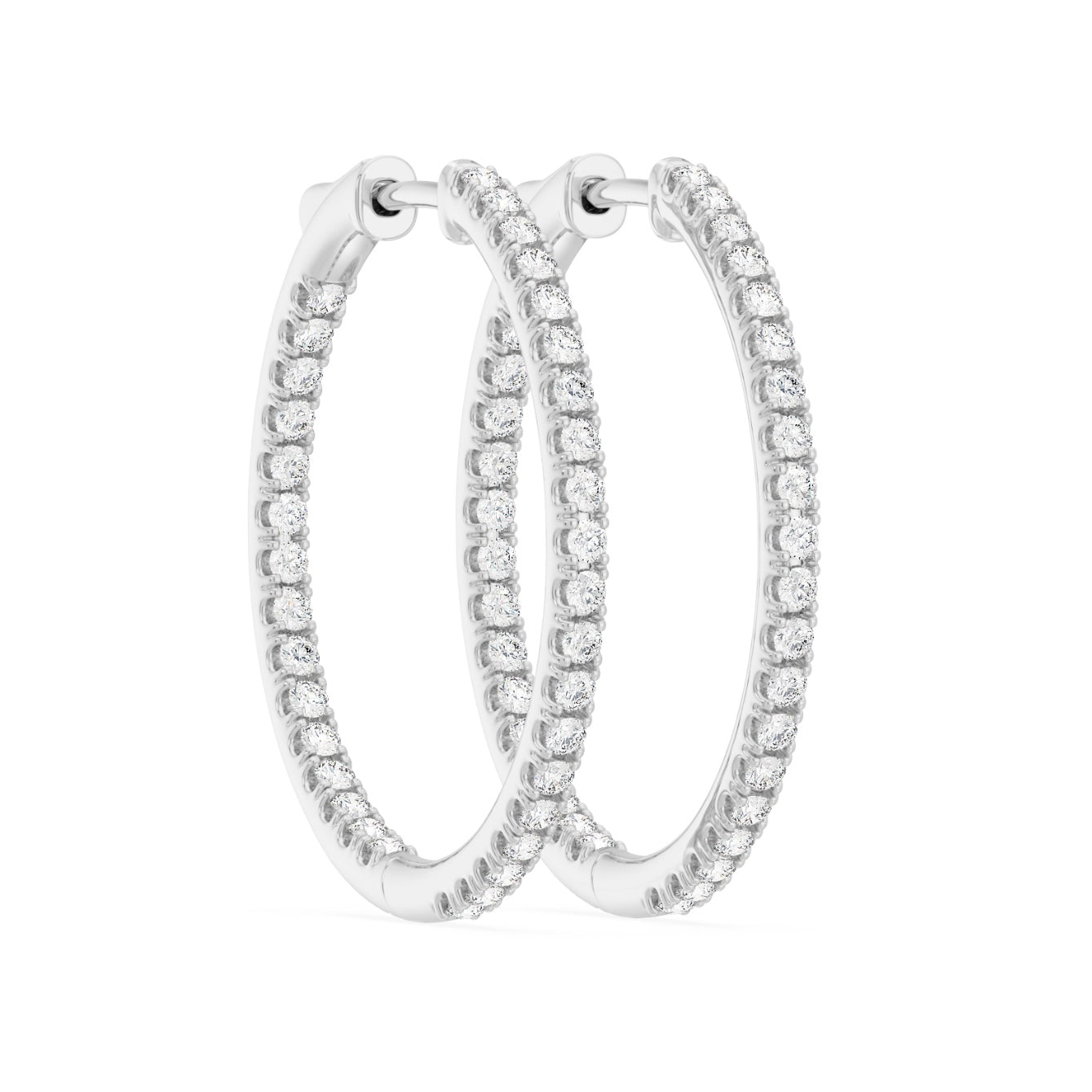 14K WHITE GOLD - LAB DIAMOND ROUND INSIDE OUT SPLIT PRONG HOOP EARRINGS.