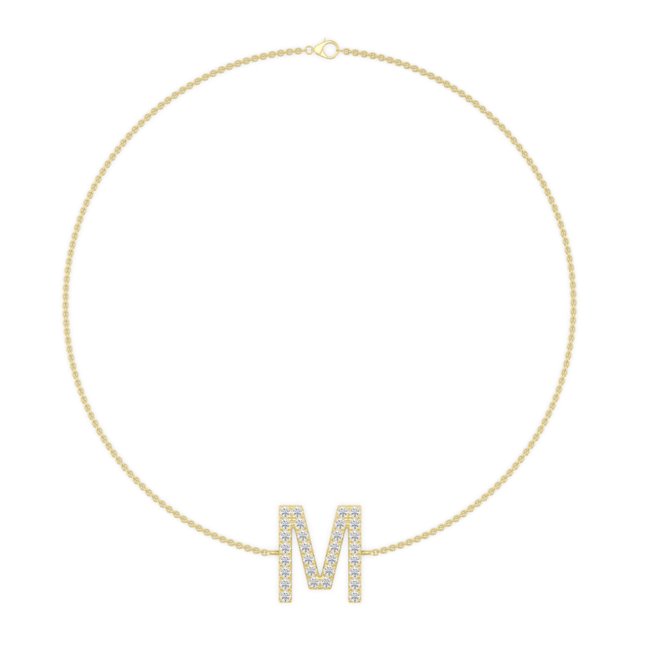 14K GOLD - LAB “M” DIAMOND LETTER BRACELET.