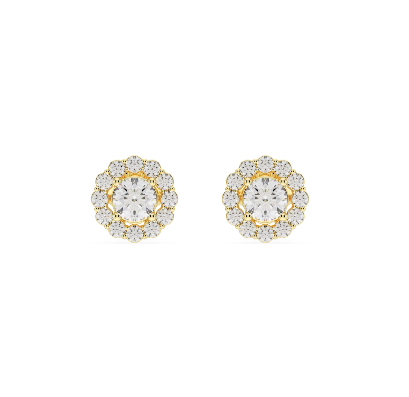 14K GOLD - LAB DIAMOND CLUSTER STUD EARRINGS.