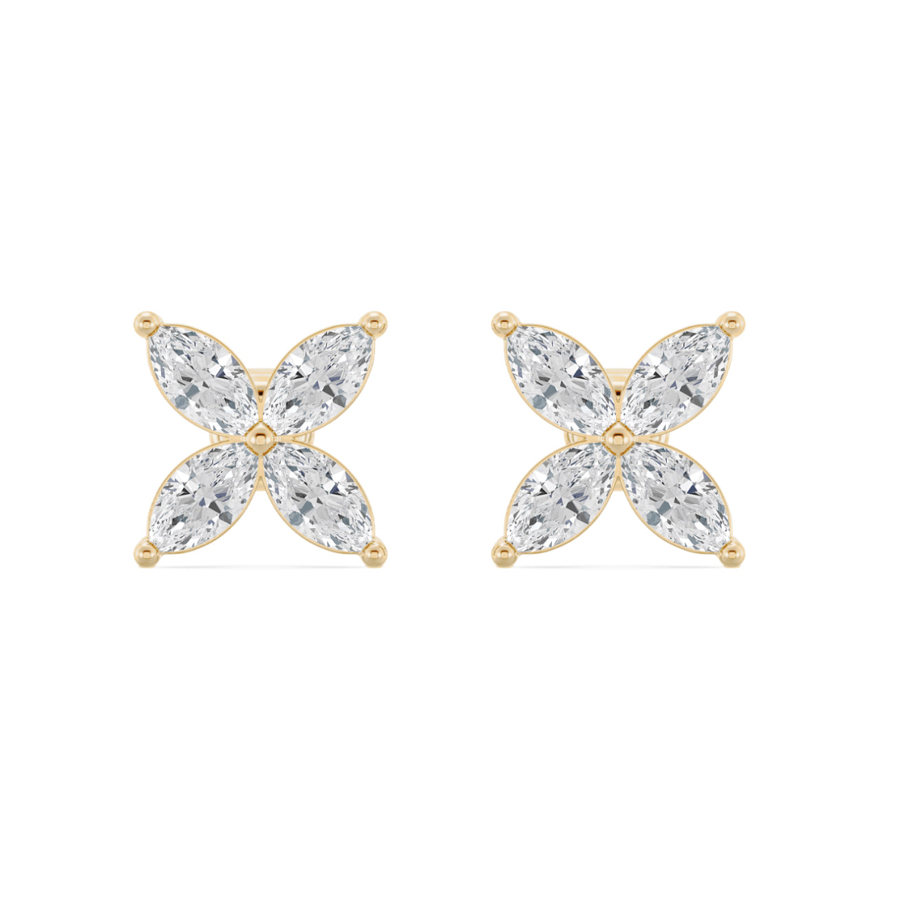 14K GOLD - MARQUISE FLOWER STUD EARRINGS 1 1/4CT.