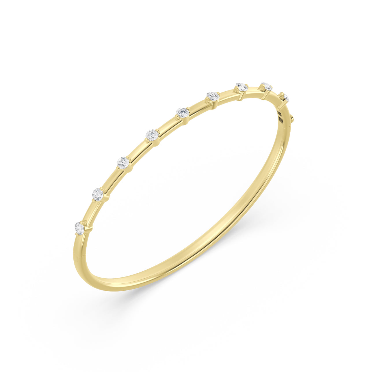 14K GOLD - LAB DIAMOND PARTED STATION BANGLE BRACELET.