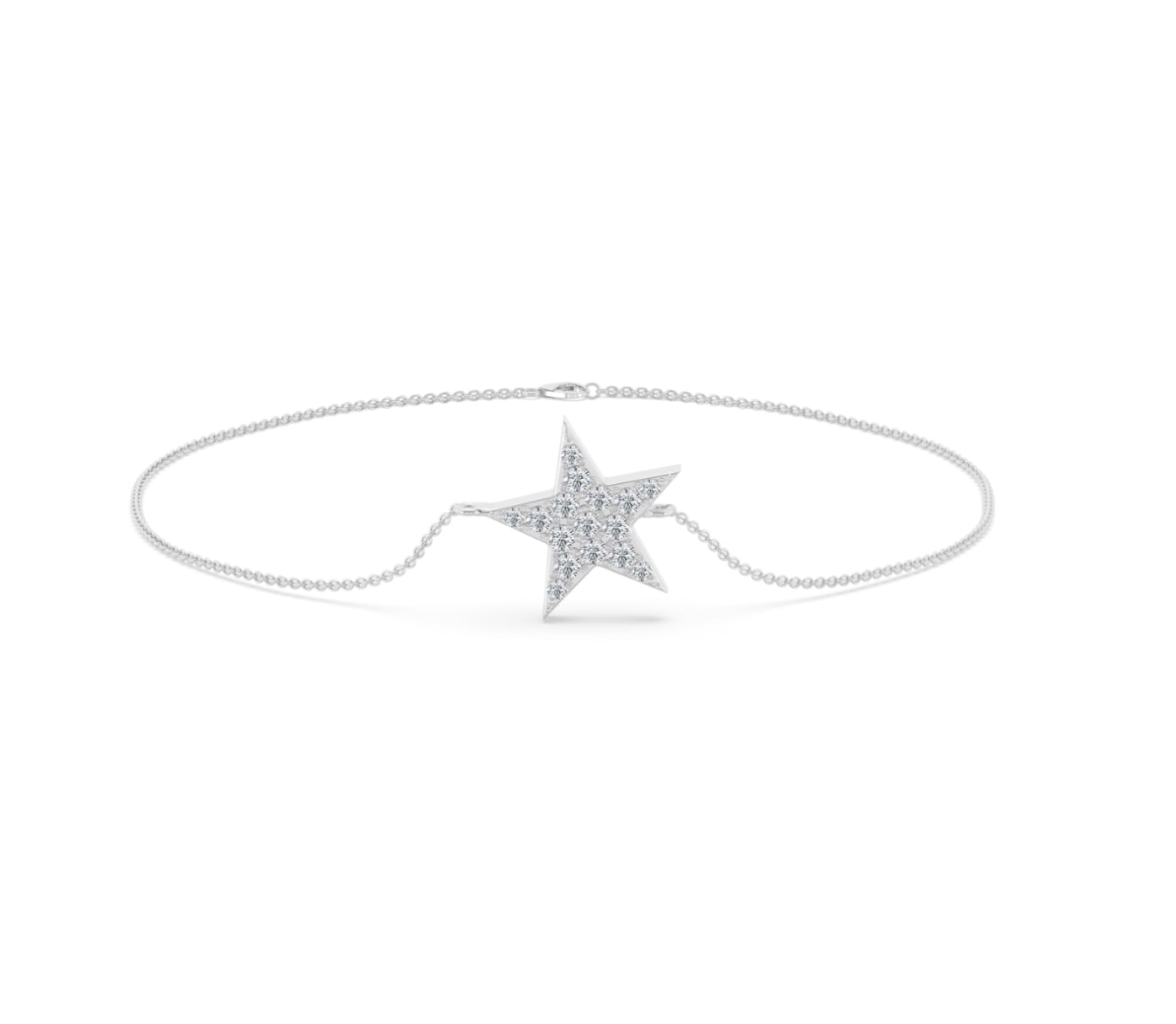 14K WHITE GOLD - LAB DIAMOND STAR BRACELET.