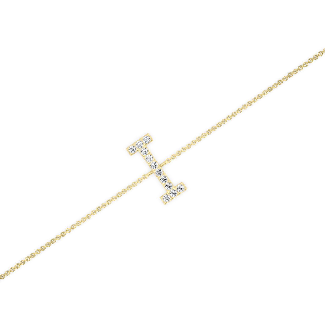 14K GOLD - LAB DIAMOND “I” LETTER BRACELET.